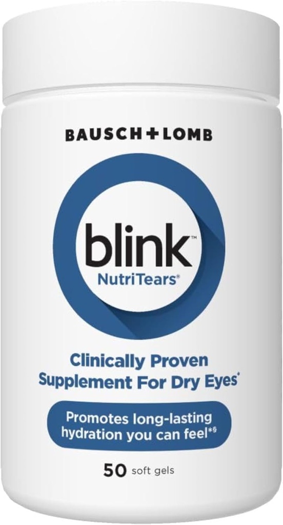 BLINK NutriTears Clinically Αποδεδειγμένο συμπλήρωμα για ξηρά μάτια, φροντίδα ματιών με λουτεΐνη και ζεαξανθίνη και βιταμίνη D για να ενυδατώσει τα μάτια από μέσα για μακράς διάρκειας ανακούφιση, 50 Softgels