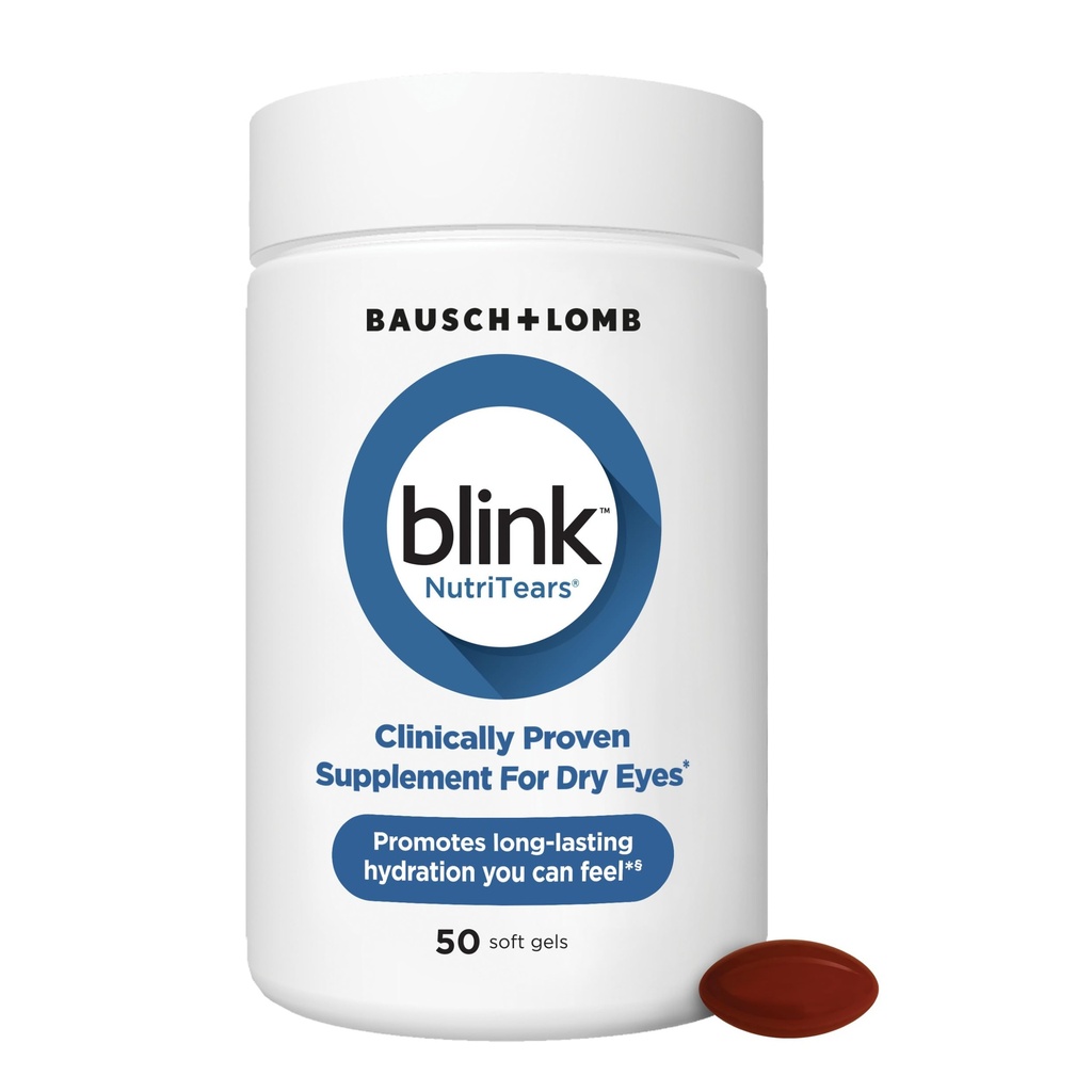 BLINK NutriTears Clinically Αποδεδειγμένο συμπλήρωμα για ξηρά μάτια, φροντίδα ματιών με λουτεΐνη και ζεαξανθίνη και βιταμίνη D για να ενυδατώσει τα μάτια από μέσα για μακράς διάρκειας ανακούφιση, 50 Softgels