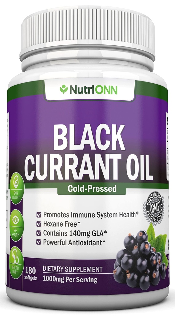 Λάδι μαύρο σταφύλι - 1000 Mg - 180 Softgels - Cold-Pressed Pure Black Currant Seed Oil - Hexane Free - 140mg GLA Per Serving - Regulates Ορμονική Ισορροπία - Μεγάλη για το ανοσοποιητικό σύστημα, τα μαλλιά και το δέρμα