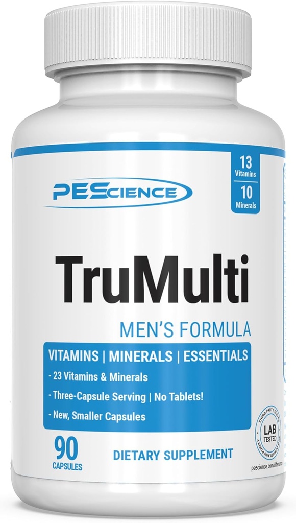 PEScience TruMulti Multivitamin for Men, Καθημερινή Φόρμουλα με Premium Βιταμίνη C, D, Ψευδάργυρος, Chromium Picolinate συμπλήρωμα για την ανοσοποιητική υποστήριξη, Χηλικά Ορυκτά, 90 εύκολο να καταπιούν κάψουλες