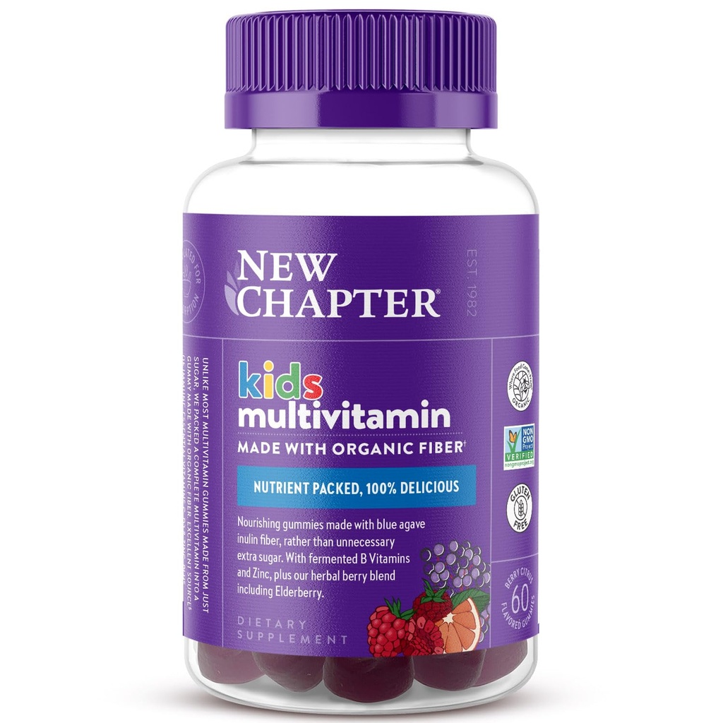 New Chapter Kids Multivitamin Gummies - 65% Less Sugar, Kids Gummy Vitamins with Vitamins C, D3 & Zinc, Non-GMO, Gluten Free, Berry-Citrus, 60ct
