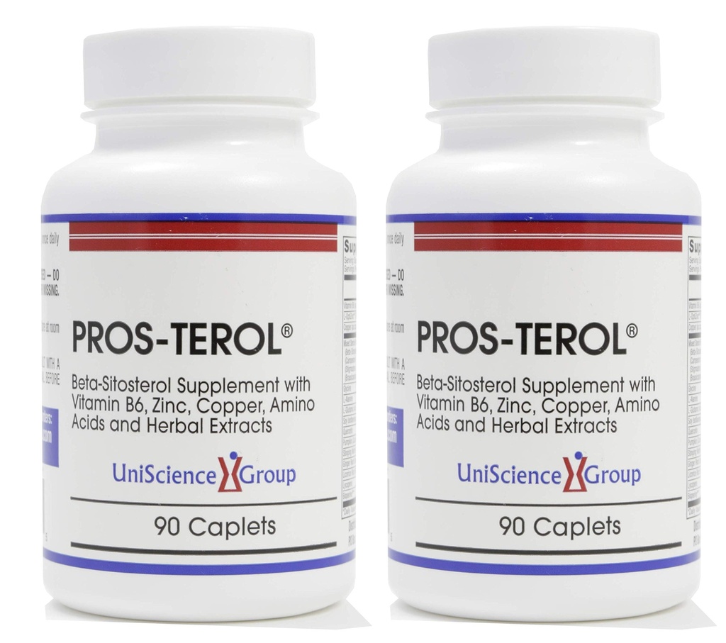 UniScience Group Pros-TEROL (2 Bottle kit), Prostate Relief with 900 mg Plant Sterols with Pumpkin Seed, Stinging Nettle Root, Ginger Root, Licorice Root Extracts 90 Caplets