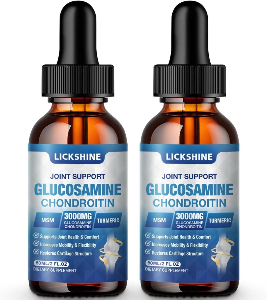 2 Pack Glucosamine Chondroitin MSM Liquid Drops - Extra Strength Joint Support Supplement for Adults with Quercetin Boswelia, Bromelain, Hyaluronic Acid, Antioxidant Immune Support (4 Fl oz)