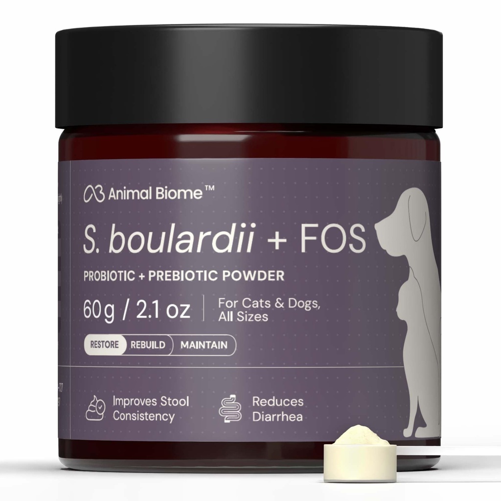 AnimalBiome Pet Probiotics - S. boulardii + FOS Probiotic και Prebiotic σκόνη για σκύλους και γάτες 60g