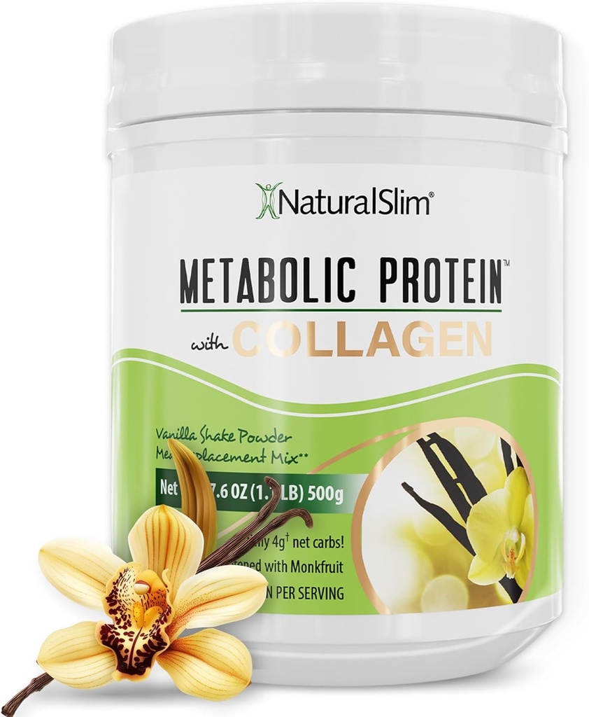 Metabolic Protein Powder with Collagen, Whey Protein Powder Shake, Hydrolyzed Collagen with L-Glutamine for Metabolic Support, Digestion, Skin, Joints & Muscle, Low Carb Meal Replacement, 17.06 oz