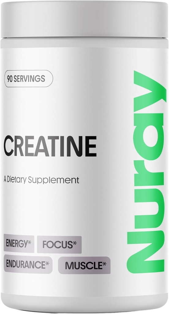 Nuray Premium Creatine Μονοϋδρική σκόνη – Ενισχυτής ενέργειας και την άσκηση απόδοσης & αποκατάστασης, υποστήριξη μυϊκής μάζας & εγκεφαλικής λειτουργίας – Unflaved, 90 υπηρεσία, χορτοφάγοι