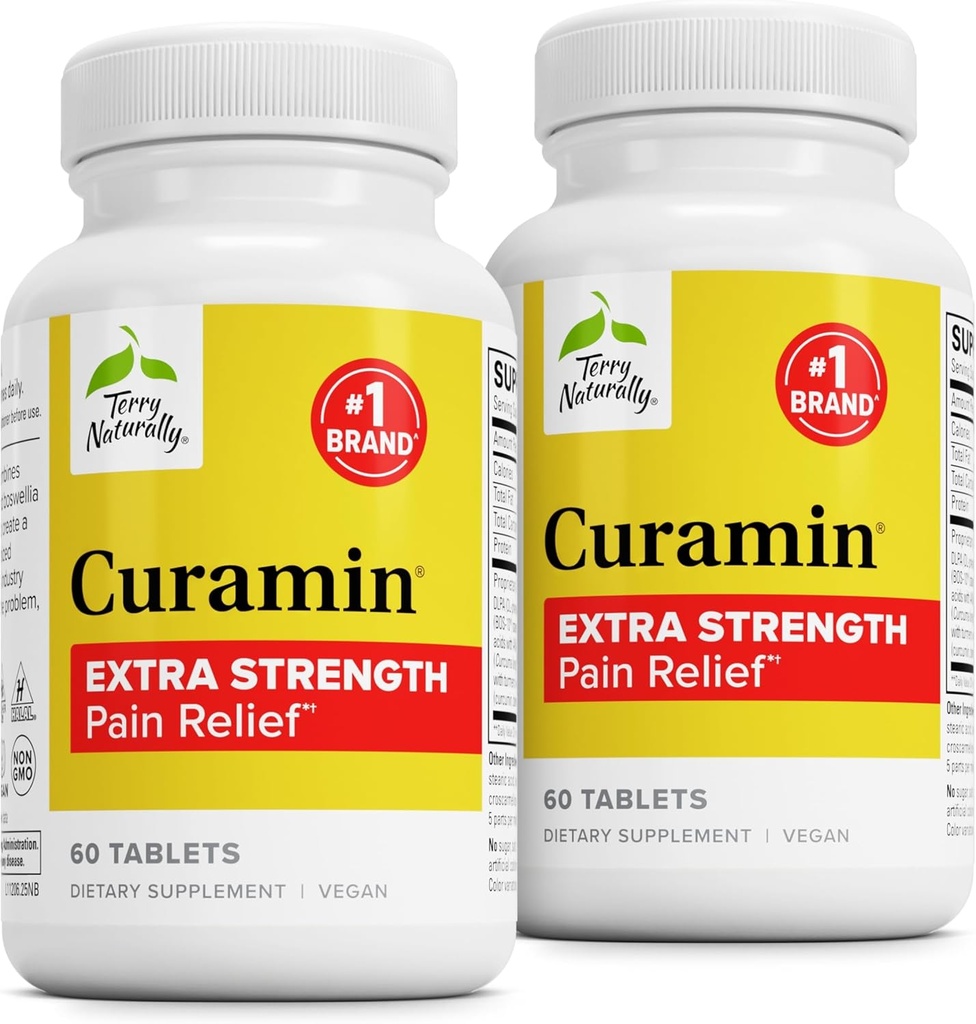 Terry Φυσικά Curamin Extra Strength - Κουρκουμίνη & Boswellia για Υγιή Υποστήριξη Κυκλοφορίας - Turmeric συμπλήρωμα για την υποστήριξη αρθρώσεων, την υγεία των μυών και την παραγωγή ενδορφίνης - 60 δισκία (πακέτο του 2)