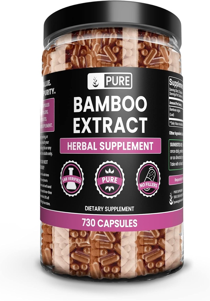Pure Original Ingredients Bamboo Extract (730 Capsules) No Magnesium Or Rice Fillers, Always Pure, Lab Verified