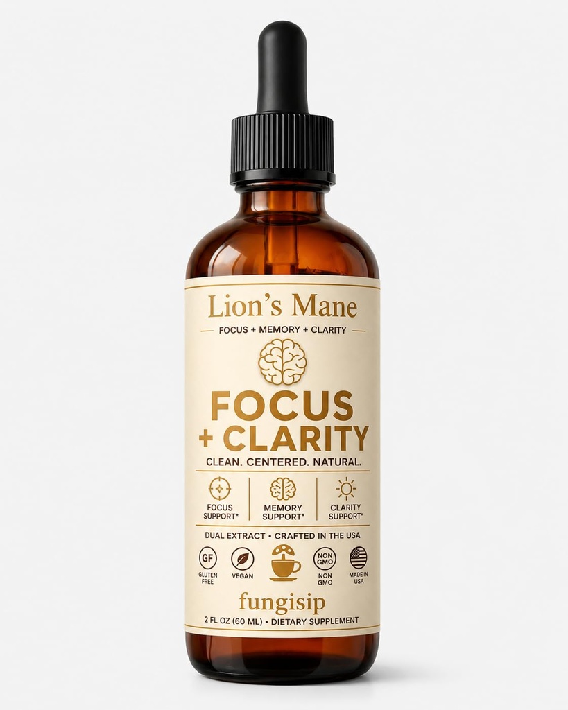 Lion’s Mane Mushroom Tincture Drops — Organic Liquid Extract — Focus & Clarity Supplement — 2 oz