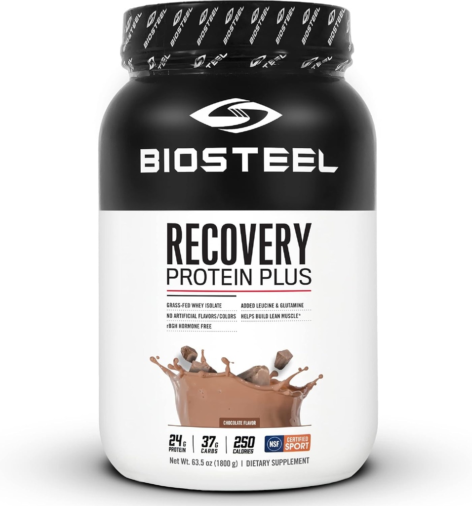BIOSTEEL Protein Recovery Plus συμπλήρωμα σκόνης, Grass-Fed και μη ΓΤΟ Formula, σοκολάτα, 27 εξυπηρετούν