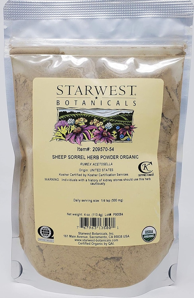 Starwest Βοτανικά Βιολογικά πρόβατα Sorrel Herb σκόνη, 4 ουγγιά