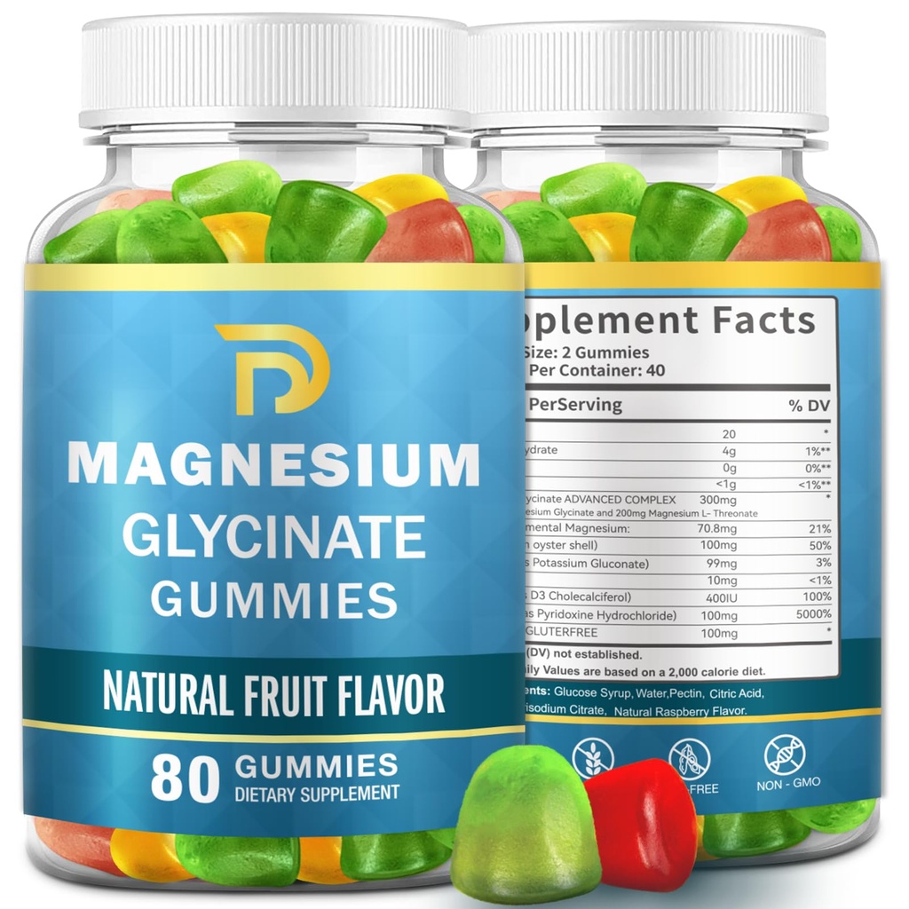 (2 συσκευασίες) Γλυκινικό μαγνήσιο Glycinate Gummies για ενήλικες & παιδιά, Μαγνήσιο Μη μασώμενα 400mg,