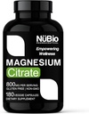 USA Made Vegan Magnesium Citrate 400mg Capsules (Citrato de Magnesio) Non-GMO & Gluten-Free, Magnesium Supplement for Sleep Aid, Brain, Heart Health, Bone Strength, Metabolism and Stress by NüBio
