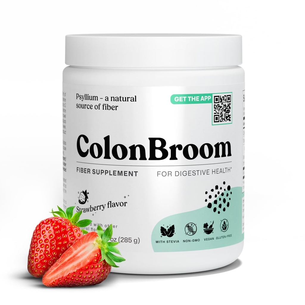 ColonBroom Psyllium Husk Powder (Strawberry) - Cleanse Colon για Bloating Relief & Gut Health - Colon Broom Fiber Powder Drink - Vegan, Χωρίς γλουτένη, Συμπλήρωμα μη-GMO Fiber Powder, 50 Σερβιέτες