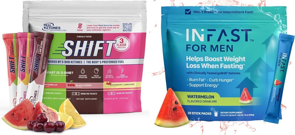 Real Ketones Διαλείπουσα Fasting Drink Mix Bundle για την απώλεια βάρους Υποστήριξη  Shift Electrolytes Variety Pack & Intermittent Fasting Electrolytes για άνδρες με BHB Exogenous Ketones (30 Count Each)