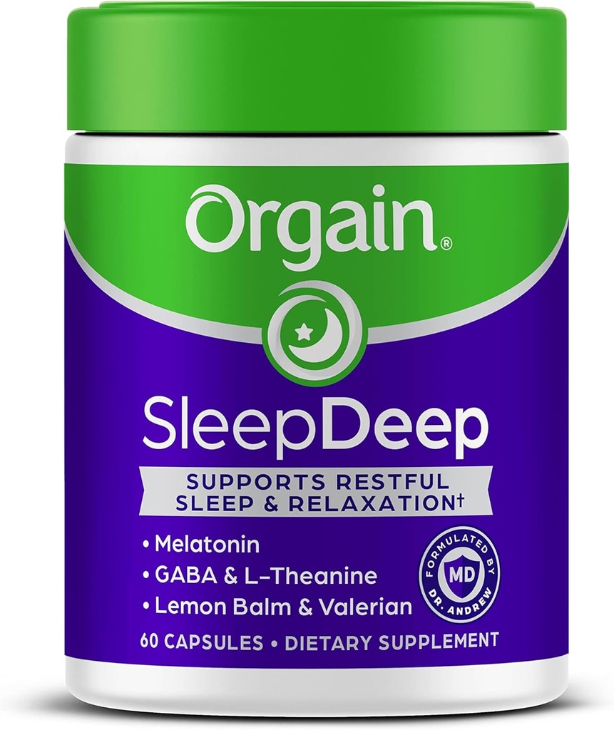 Orgain SleepDeep, Melatonin Sleep Aid Support Supplement with Magnesium, GABA, L-Theanine, L-Tryptophan, Chamomile, Lemon Balm & Valerian Root, Gluten Free, Doctor Formulated - 60 Count, 30 Day Supply