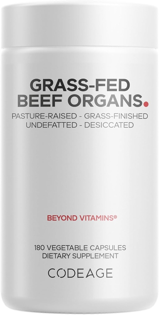 Codage Grass Fed Beef Organs Supplement – Glandulars Supplements - Παγωμένα Αποξηραμένα, Μη Αποξηραμένα, Αποξηραμένα Ήπαρ, Καρδιά, Νεφροί, Πάγκρεας & Σπλήνα χάπια βοοειδών – Βιταμίνες βοείου κρέατος - Μη ΓΤΟ - 180 κάψουλες