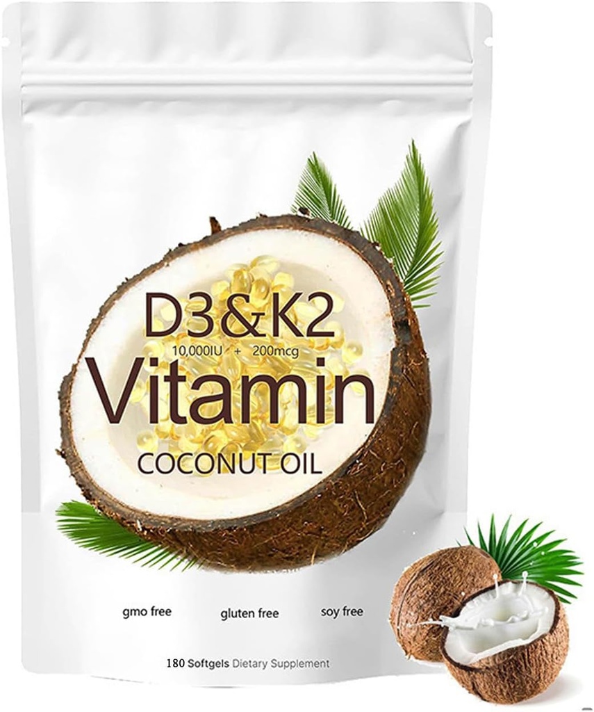 2-σε-1 Συμπλήρωμα βιταμίνης D3 K2 Softgel, 10000 IU VIT D3 + 200 MCG Βιταμίνης K2 (180 PC)