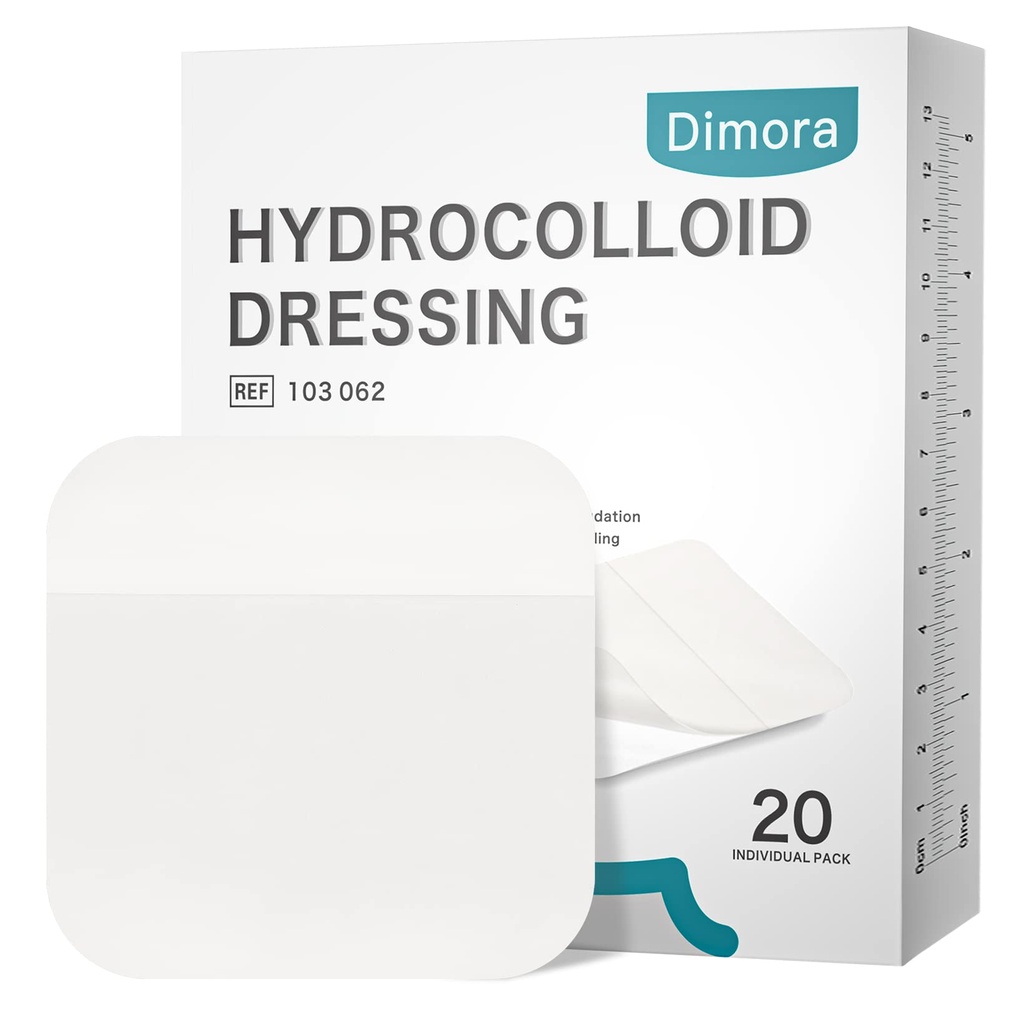 Dimora 20 Πακέτο Hydrocolloid Dressing, Ultra Thin 4" x 4" Μεγάλες Επιδέσμους Patch με Αυτοσυγκολλητική