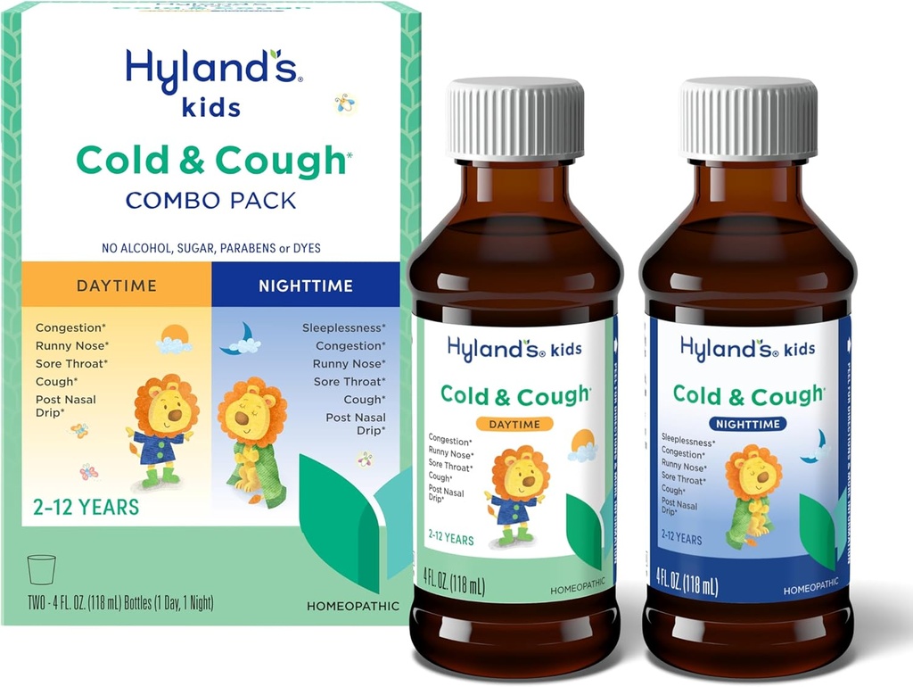 Παιδιά Hyland Ψυχρού και Βήχα, Ημέρα και Νύχτα Combo Pack, Ψυχρή Ιατρική για την ηλικία 2 και πάνω, Σιρόπι Βήχα Ιατρική για τα παιδιά, Nasινικό αποσυμφορητικό, 4 Fl Oz (πακέτο του 2)