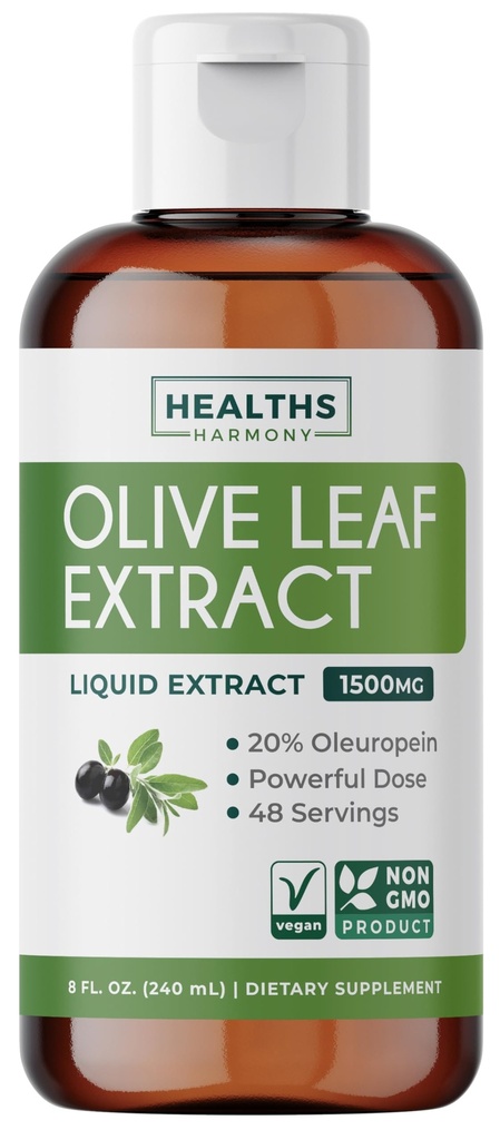εκχύλισμα φύλλων ελιάς (Non-GMO) Super Strength: 20% Oleuropein - 1500mg - χορτοφαγική - συμπλήρωμα υποστήριξης ανοσοποιητικών, υγεία του δέρματος, και ισχυρό συμπλήρωμα αντιοξειδωτικών - εκχύλισμα υγρού - 8 Fl Oz