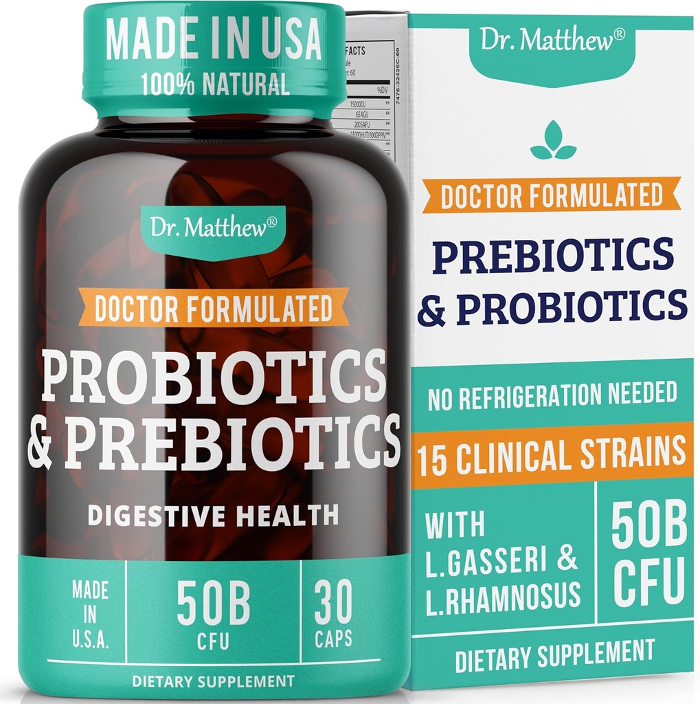 Prebiotics and Probiotics: Lactobacillus Gasseri, Lactobacillus Rhamnosus, Plantarum, Casei, Bifidobacterium longum, lactis, infantis. Probiotic Prebiotic, Pre and Probiotics for Digestive Health.