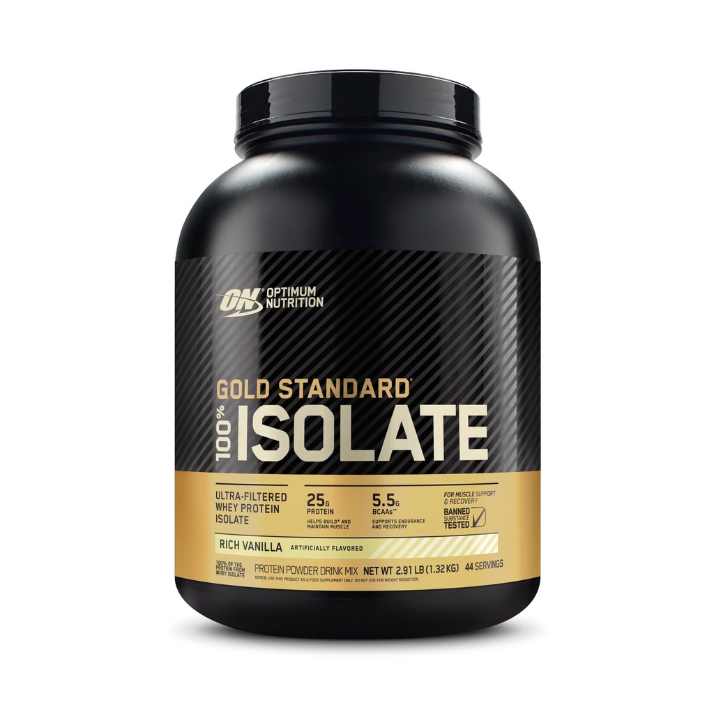 Optimum Nutrition Gold Standard 100% Isolate, Protein Powder, Rich Vanilla, 2.91 Λίρες, 44 Σερβιέτες. Απομονωμένη πρωτεΐνη ορού γάλακτος (συσκευασία Μαΐου Vary)