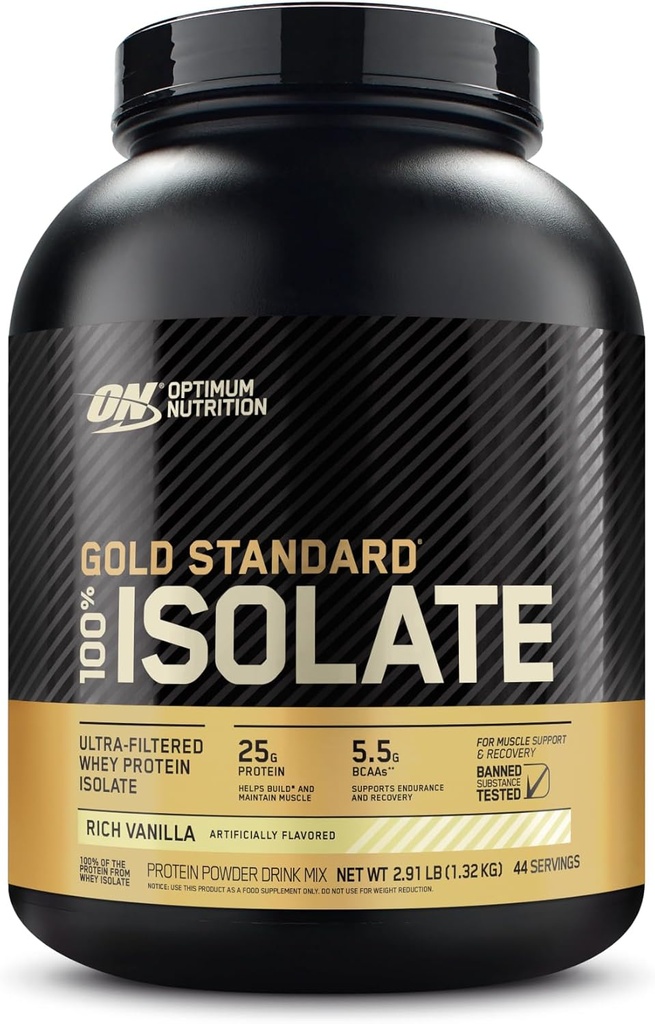 Optimum Nutrition Gold Standard 100% Isolate, Protein Powder, Rich Vanilla, 2.91 Λίρες, 44 Σερβιέτες. Απομονωμένη πρωτεΐνη ορού γάλακτος (συσκευασία Μαΐου Vary)