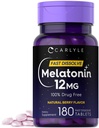 Carlyle Melatonin 12 mg Fast Dissolve 180 Tablets | Drug Free | Natural Berry Flavor | Vegetarian, Non-GMO, Gluten Free