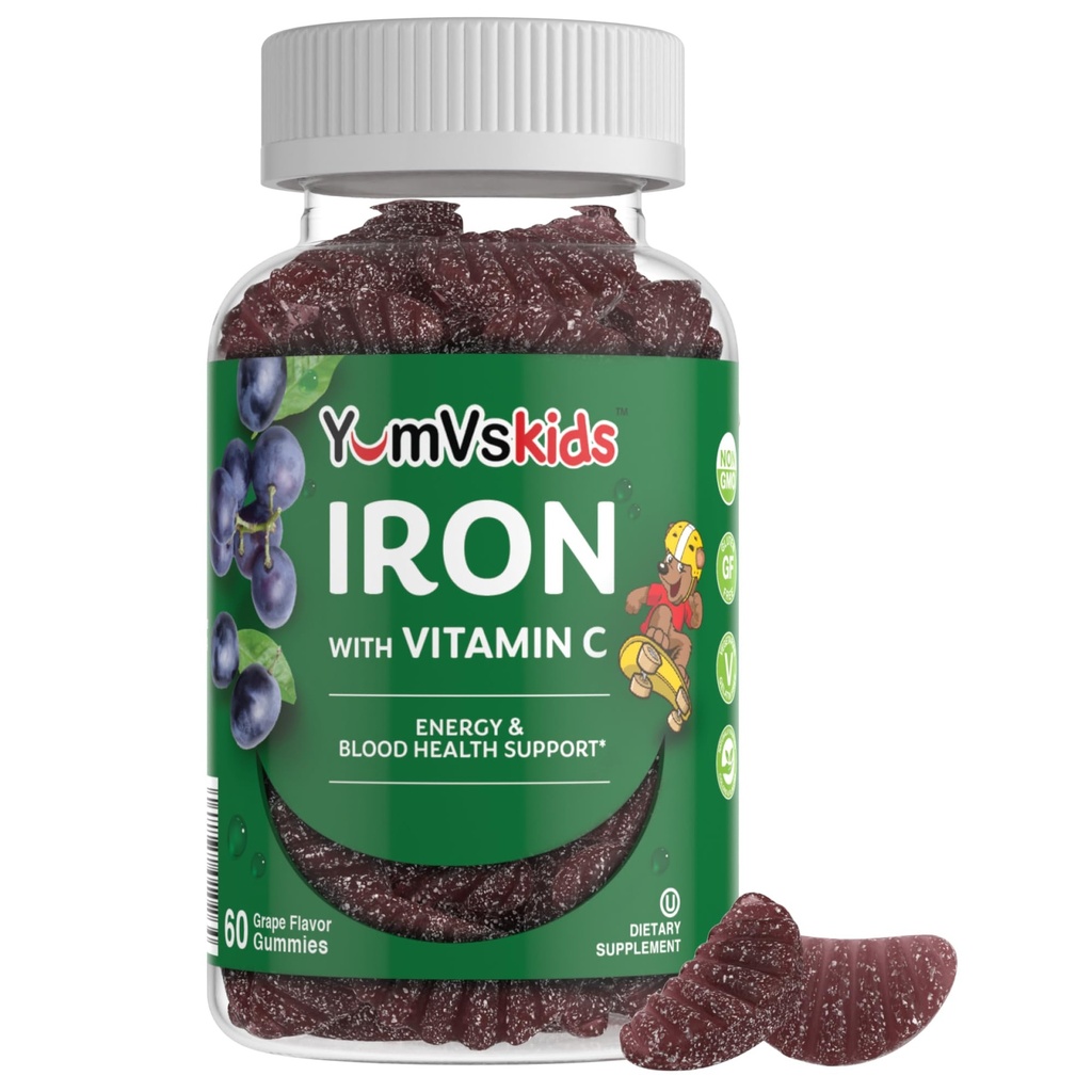 Συμπλήρωμα σιδήρου για τα παιδιά – 5 mg Παιδιά Gummies με βιταμίνη C – Great-Tasting Gummies Grape Flavor – Υποστηρίζει την Ανοσολογική Υγεία & Βοηθά με την Ανεπάρκεια του Σιδήρου – Vegan, Kosher, Non-GMO – 60 Count