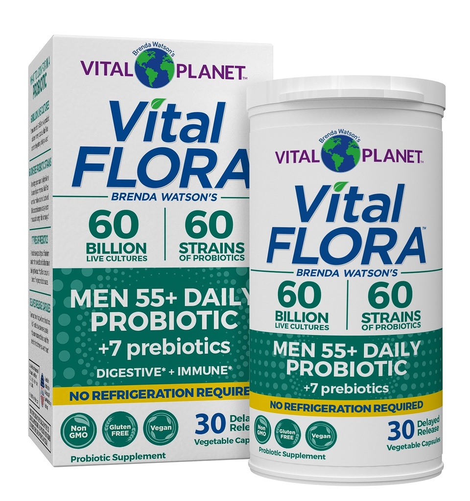 Vital Planet - Vital Flora Άνδρες άνω των 55 Daily Probiotic, 60 Billion CFU, Diverse Strains, Organic Prebiotics, Immune Support, Digestive Health Ράφιστα Σταθερά Προβιοτικά για τους άνδρες, 30 Κάψουλες