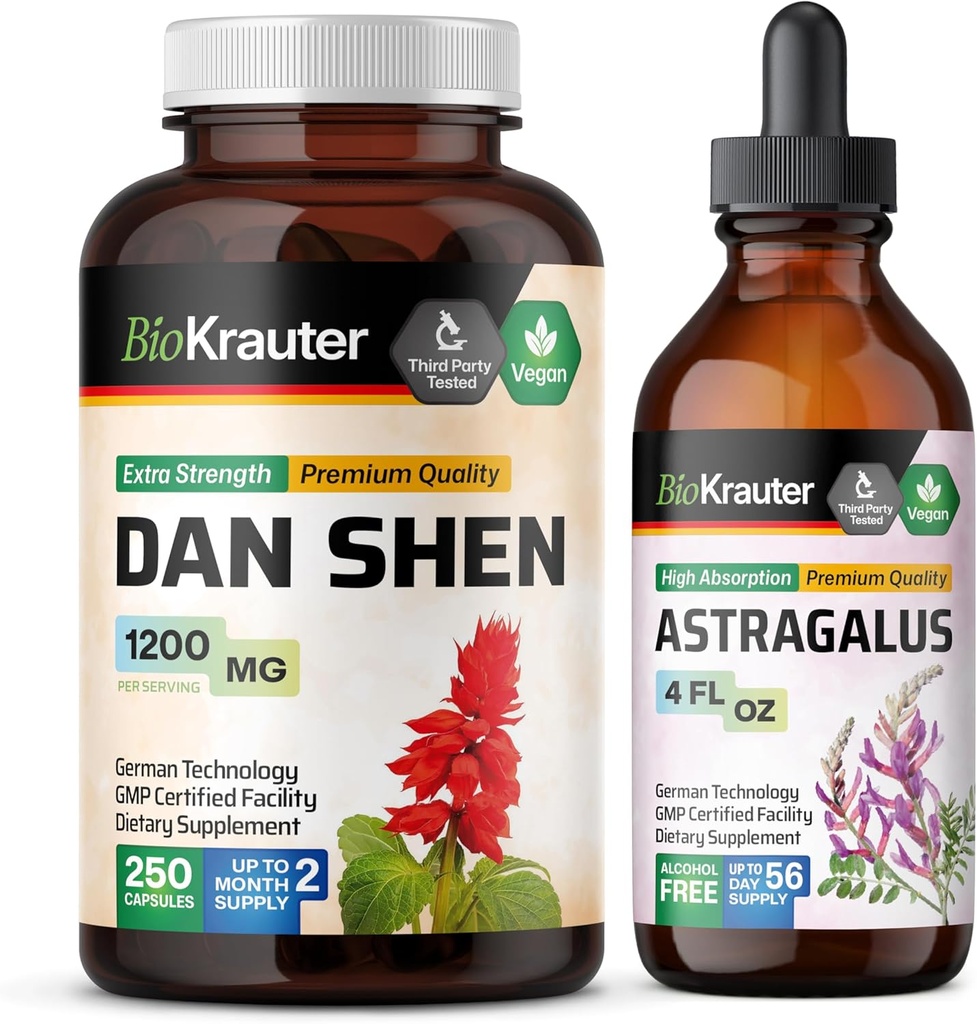 BIO KRAUTER Dan Shen 250 Κάψουλες & Astragalus Βάμμα 4 Fl. Oz.
