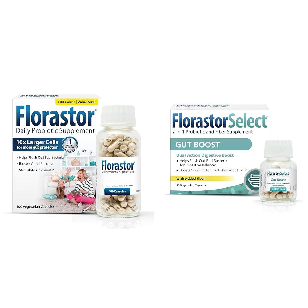Florastor Probiotic Bundle for Digestion, Gut Health – 100 ct. Probiotic for Digestive & Immune Health + 30 ct. Gut Boost Daily Probiotic & Prebiotic - Ενισχύστε τα καλά βακτήρια & Flush Out The Bad