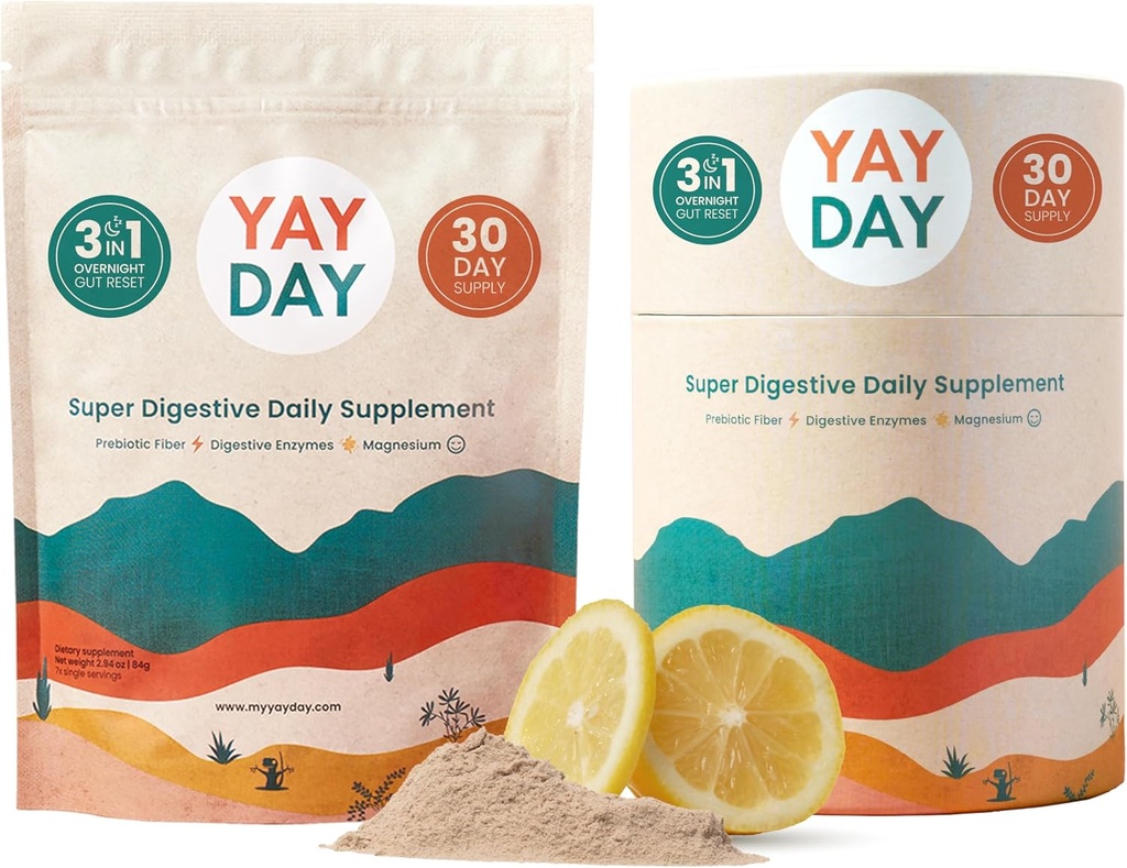 Digestive Enzymes Prebiotic Fiber Supplement Powder Bundle - Daily Gut Health + Magnesium Powder for Deep Sleep, Regularity, Bloating & Constipation Relief - Εσπεριδοειδή (37 Services)