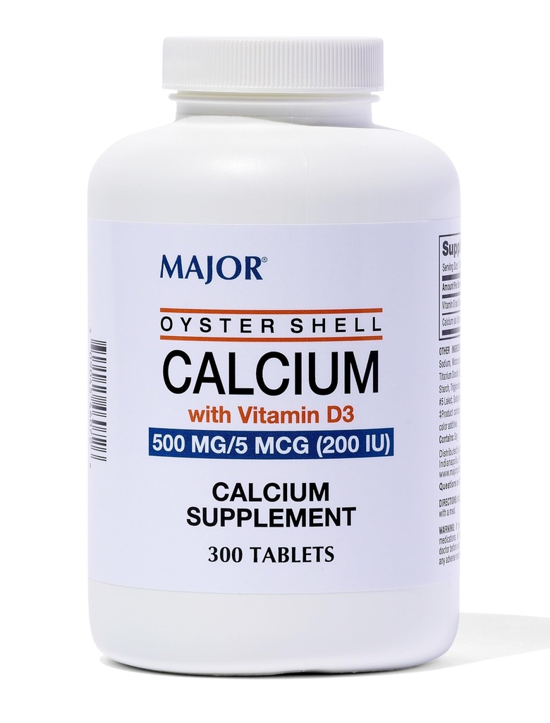 Major Oyster Shell Calcium with Vitamin D3 500 mg / 5 mcg (200 IU) - Καθημερινή Συμπλήρωμα ασβεστίου - 300 δισκία (1 Συσκευασία)