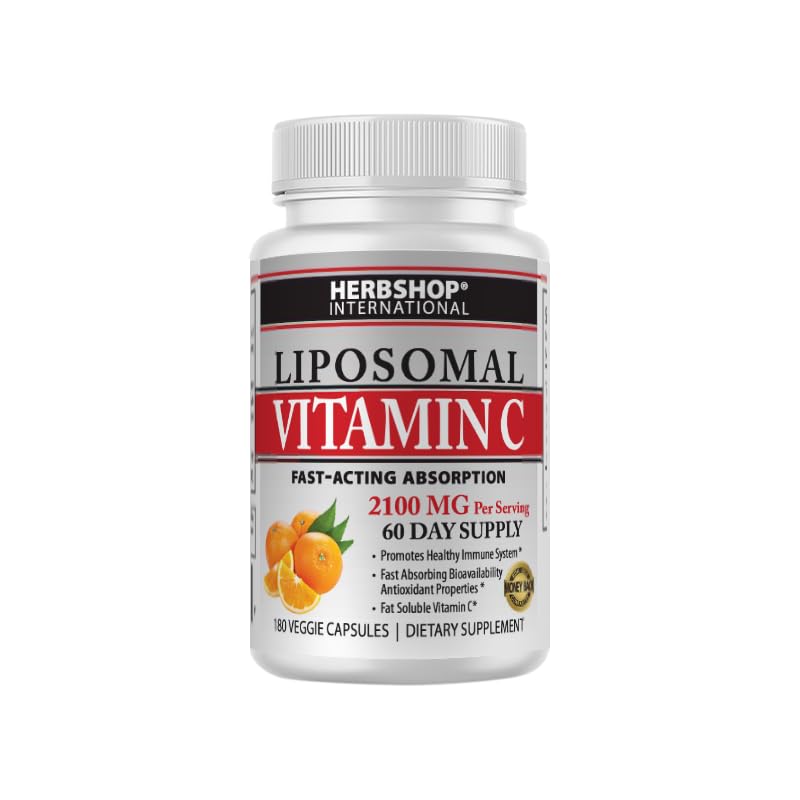 Herbshop® Liposomal Vitamin C 2100mg - 180 Capsules, 60 Servings - High Absorption Immune Support Supplement with Sunflower Lecithin - Bioavailable Antioxidant for Collagen & Skin - Made in USA