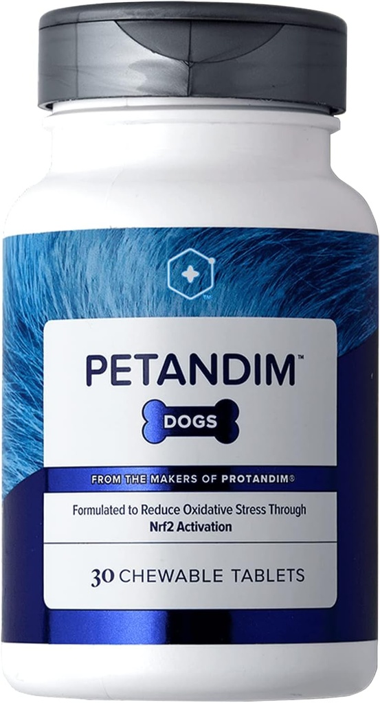 Petandim Dog Βιταμίνες (30 Μασώμενα Δισκία), Αντιοξειδωτικά Μειώστε το Οξειδωτικό Στρες, Κοινή Συμπλήρωμα για Σκύλους, Δέρμα και Κάλυμμα, Ωμέγα-3 & Κολλαγόνο για Σκύλους, Κοτόπουλο + Γεύση Μπέικον