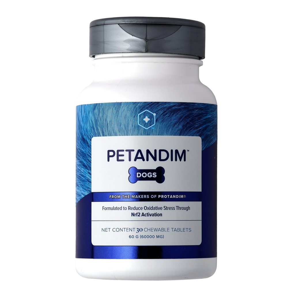 Petandim Dog Βιταμίνες (30 Μασώμενα Δισκία), Αντιοξειδωτικά Μειώστε το Οξειδωτικό Στρες, Κοινή Συμπλήρωμα για Σκύλους, Δέρμα και Κάλυμμα, Ωμέγα-3 & Κολλαγόνο για Σκύλους, Κοτόπουλο + Γεύση Μπέικον