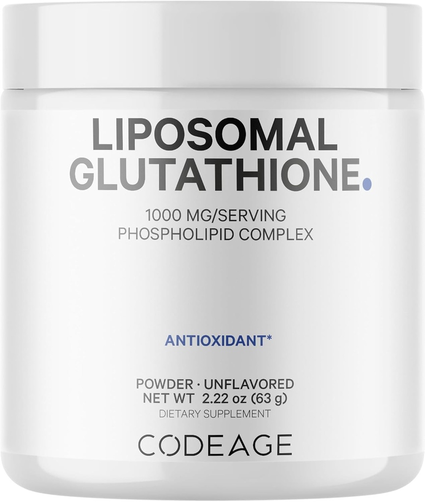 Codeage Liposomal Glutathionone Powder - 1.000 mg Vegan Μειωμένη L-Γλουταθιόνη ανά Σερβίρισμα, Liposomal Delivery - 2-Month Supply - Unflavored - Φωσφολιπίδια - Μη Γλουτένη Γλουτένη - 2.22 Oz