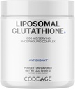 Codeage Liposomal Glutathione Powder - 1,000 mg Vegan Reduced L-Glutathione per Serving, Liposomal Delivery - 2-Month Supply - Unflavored - Phospholipid - Non-GMO Gluten-Free - 2.22 Oz