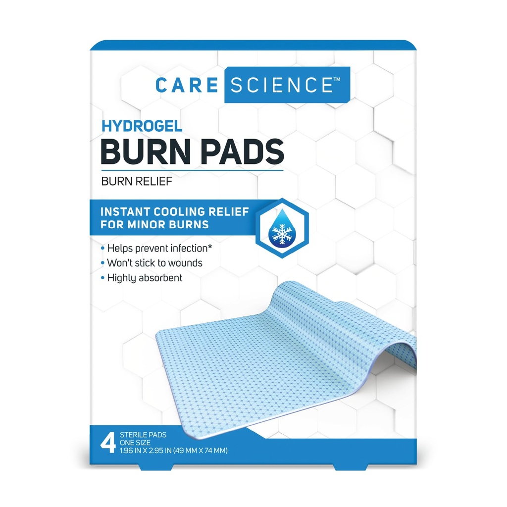 Care Science Hydrogel Sterile Burn Dressing Pads for Burn Relief, 4 ct 
