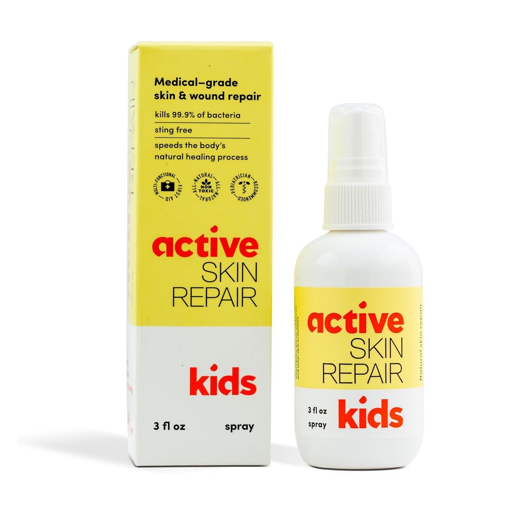 Active Skin Repair Kids First Aid Spray - Μη Τοξική & Φυσική Παιδική Αντισηπτική Φόρμουλα για Μικρά Κόμματα, Τραύματα, Σκραπς, Εξανθήματα, Sunburns, και Άλλες Ερεθίσεις του δέρματος (3oz Spray)