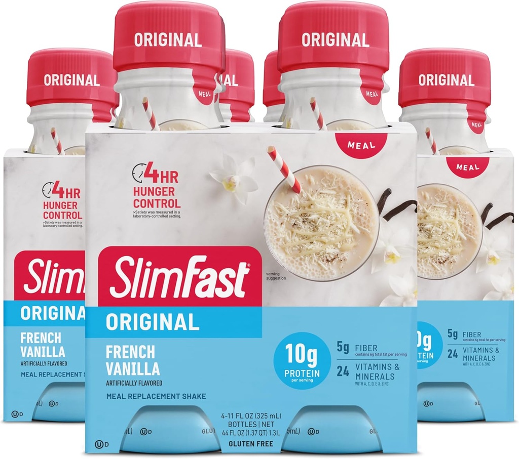 SlimFast Meal Replacement Shake, Original Γαλλική Βανίλια, 10g Ready to Drink Protein, 11 Fl. Oz Bottle, 4 Count (Pack of 3) (Packing May Vary)