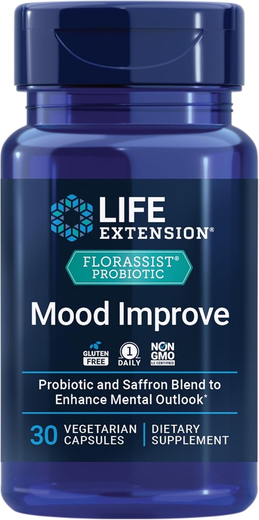 Life Extension FLORASSIST® Probiotic Mood Improve, probiotic and Saffron Blend enhances Mood and Mental Outlook, Non-GMO, Gluten-Free, 1 Daily, Vegetarian, 30 Capsules