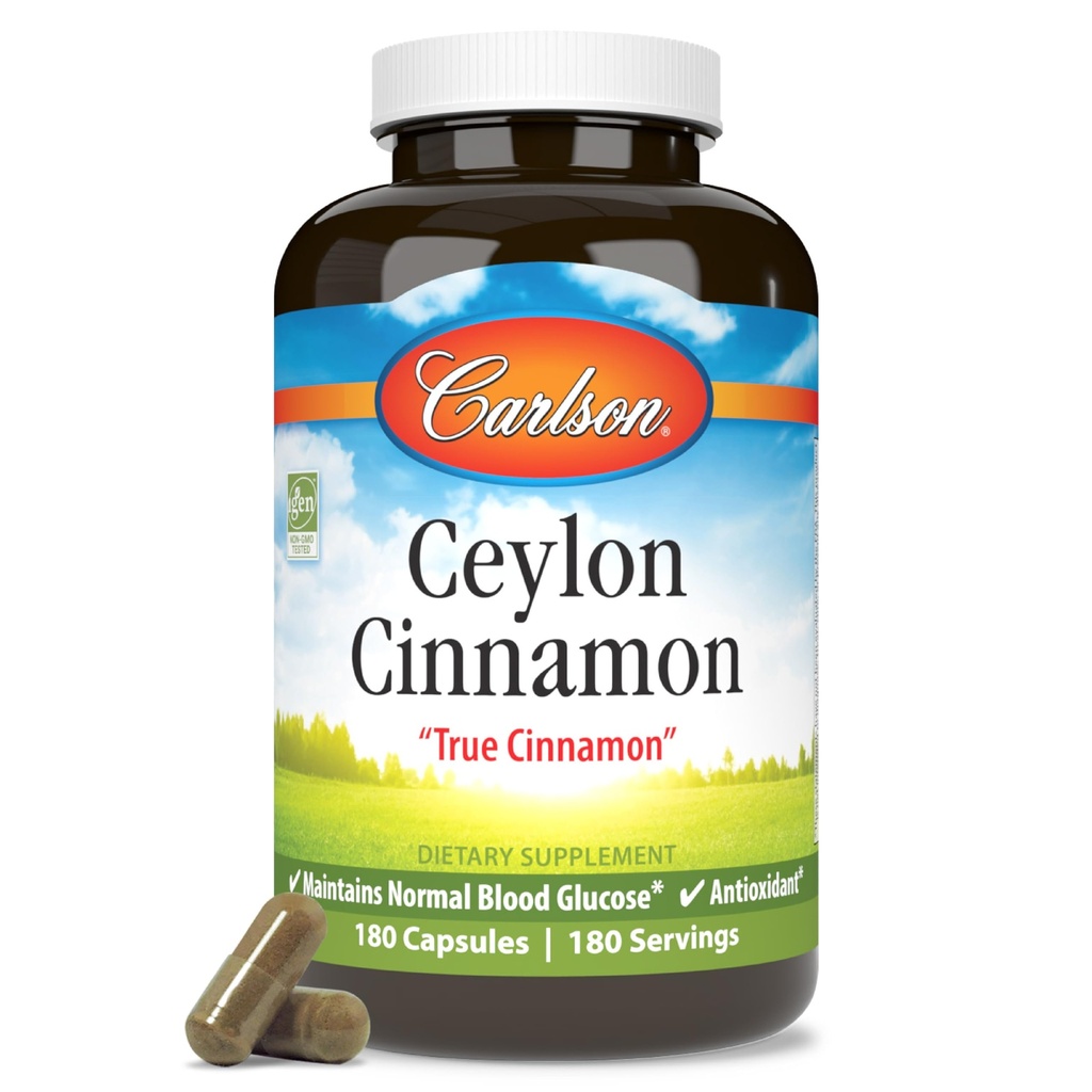 Carlson - Κεϋλάνη Κανέλα, Συμπληρώματα Κανέλας, 500 mg, Χάπια Εκχυλίσματος Κανέλας, Κάψουλες Κανέλας Κεϋλάνης, 180 καψάκια