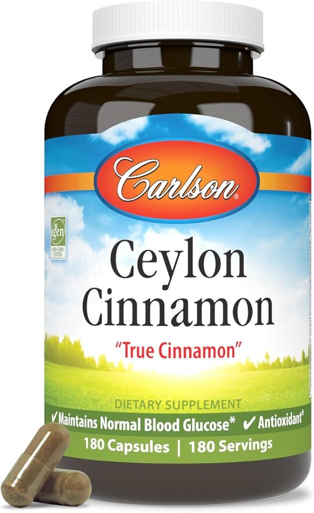 Carlson - Ceylon Cinnamon, Cinnamon Supplements, 500 mg, Cinnamon Extract Pills, Ceylon Cinnamon Capsules, 180 capsules