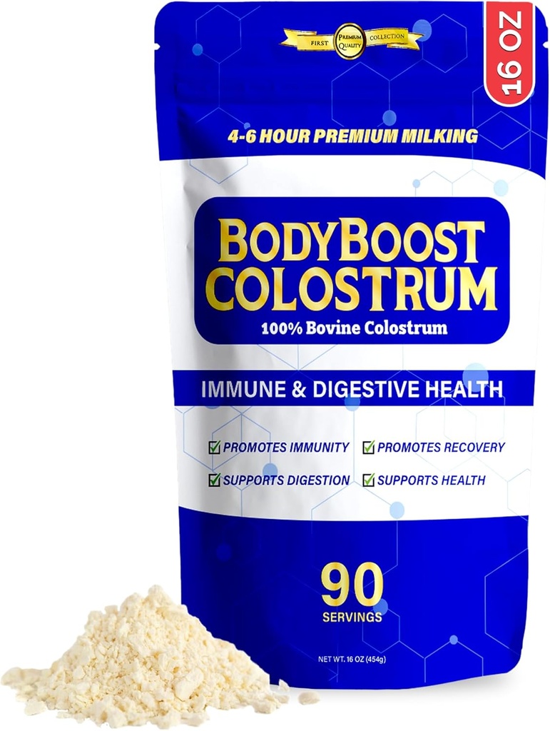 BodyBoost Premium Colostrum Whole, 100% Bovine Colostrum Powder, ανοσοενισχυτικό συμπλήρωμα με ανοσοσφαιρίνη & Lactoferrin, Grass Fed Colostrum Powder, Gut Health, Diverse Intake, 16 oz