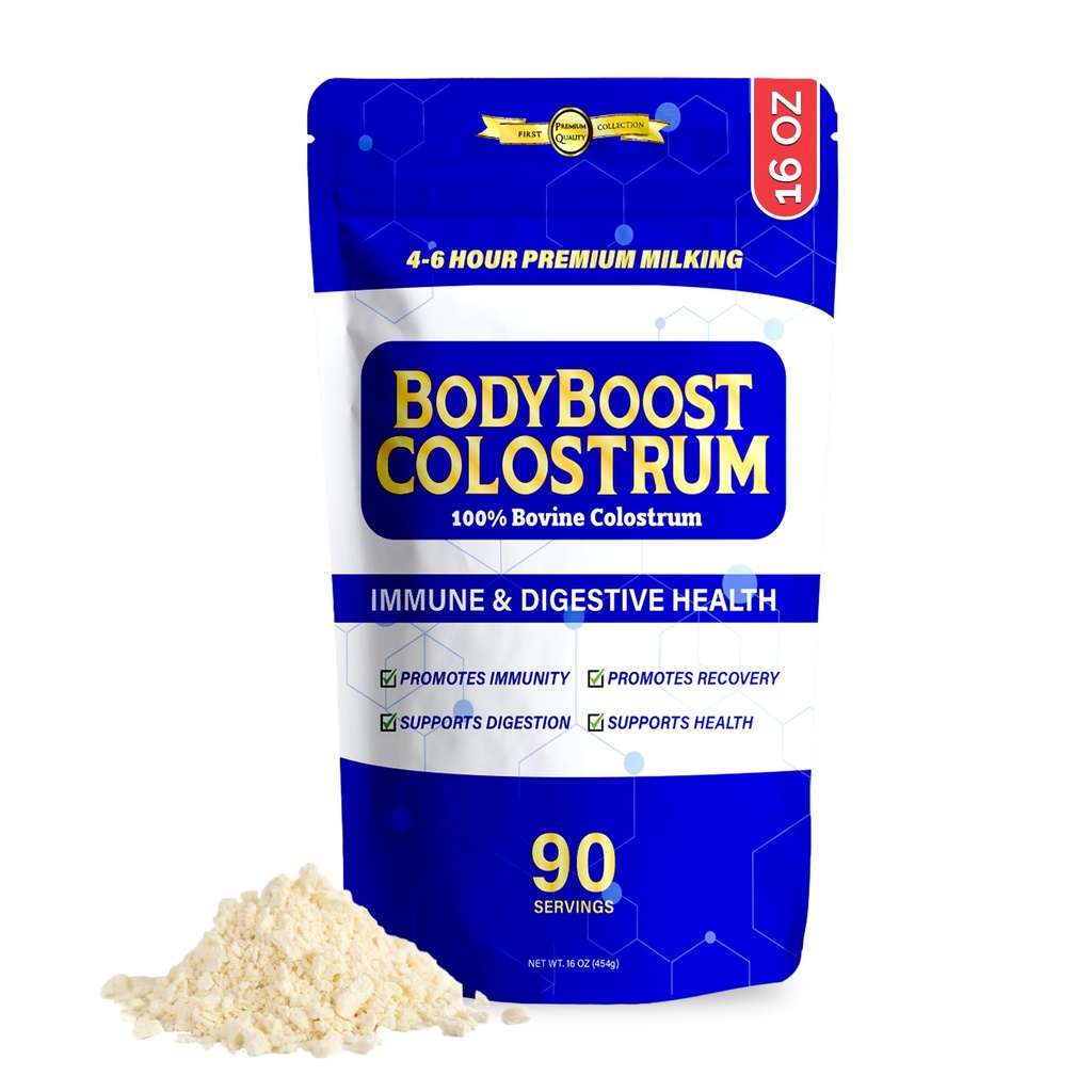 BodyBoost Premium Colostrum Whole, 100% Bovine Colostrum Powder, ανοσοενισχυτικό συμπλήρωμα με ανοσοσφαιρίνη & Lactoferrin, Grass Fed Colostrum Powder, Gut Health, Diverse Intake, 16 oz