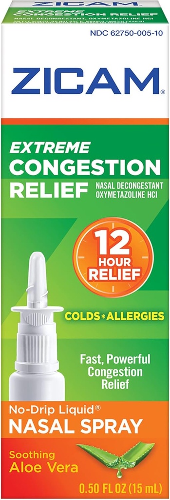 Zicam Extreme Congesion Relief No-Drip Υγρό Ριινικό Σπρέι με Καταπραϋντική Αλόη Βέρα, 0.5 Ουγγιά (πακέτο του 2)