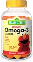 Sesame Street Omega 3 Gummies for Kids, 50 mg Omega-3 ανά Gummy, 4 μήνες προσφοράς, χωρίς ψαρική επίγευση, Shellfish Free Supplement, Brain & Eye Support, 120 Gummies